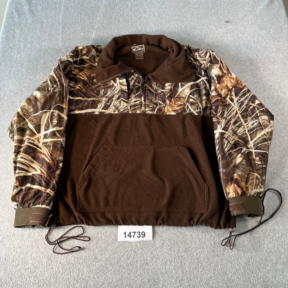 Drake Waterfowl Pullover Fleece Jacket Mens XL Brown Real Tree Mock Neck 1/4 Zip